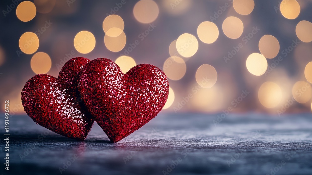 Two Red Hearts on Blurred Bokeh Background