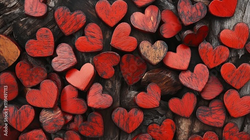 Red Wooden Hearts Background
