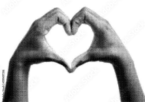 Hands in a heart shape halftone effect transparent background