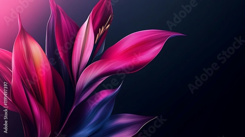Vivid Pink and Purple Flower Leaves Dark Background