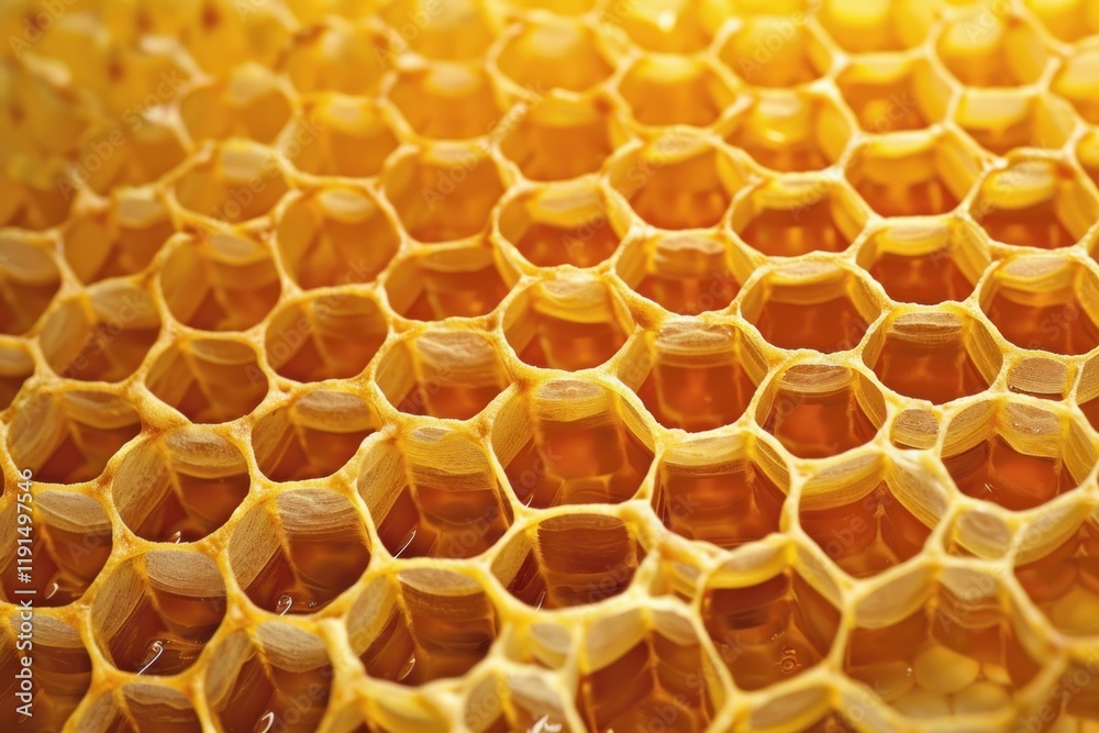 Honeycomb full of honey displaying its perfect hexagonal structure, creating a mesmerizing pattern Honeycomb full of honey displaying its perfect hexagonal structure, creating a mesmerizing pattern