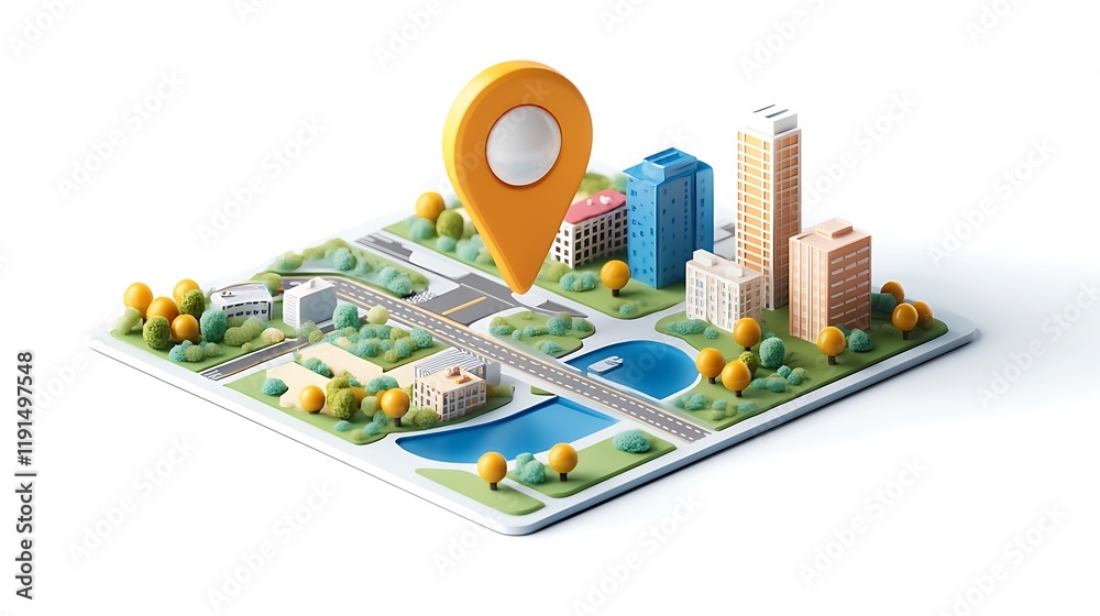 Obraz premium Red pin location icons on the map, 3d render