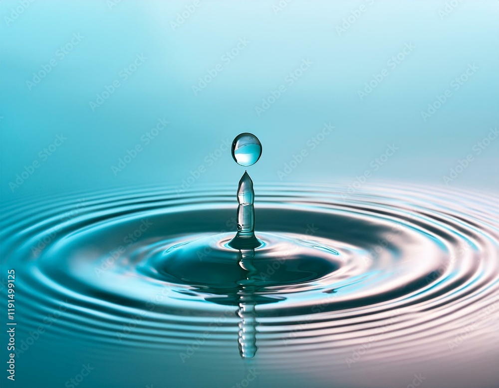 Generated image Single water droplet with ripples on a tranquil pastel water surface. Eco, beauty, wellness Generated image Single water droplet with ripples on a tranquil pastel water surface. Eco, beauty, wellness