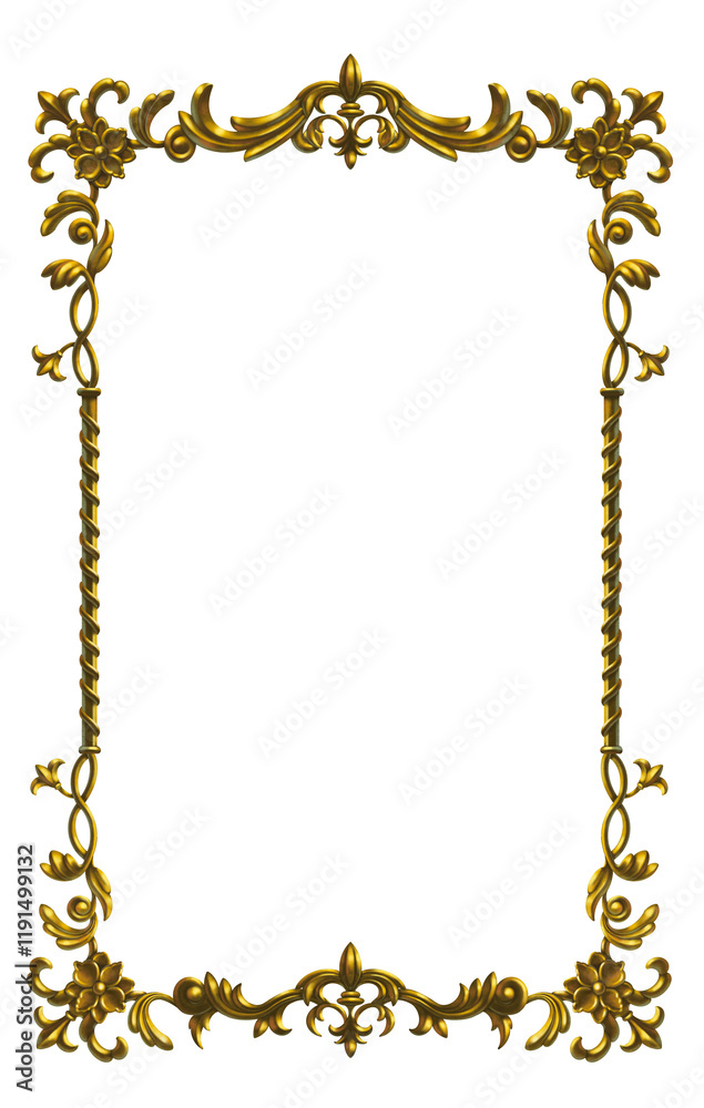 Golden frame with floral motifs in Gothic style. Free-hand digital painting. Golden frame with floral motifs in Gothic style. Free-hand digital painting.