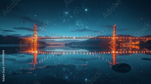 the golden gate bridge is lit up at night