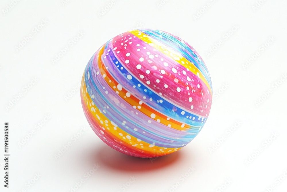 Colorful sphere with vibrant stripes and dots, showcasing playfu