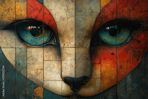 a large fragment of an abstract art depiction of a cat's face. 