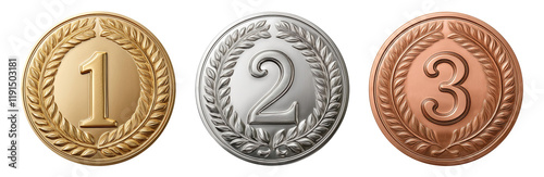 gold medal first place, silver medal second place, bronze medal third place
