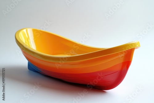 Brightly colored boat with smooth curves and playful design invi photo