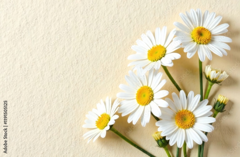 Obraz premium A branch of large daisies on a beige background with a place for an inscription.