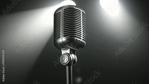 Vintage Microphone on Stage with Spotlight in Jazz Atmosphere