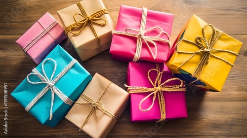 Presents in a pile on a table