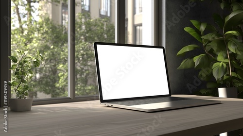 Modern Laptop with Blank Screen on Table