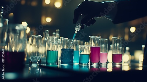 Lab Testing Setup with Colorful Chemicals