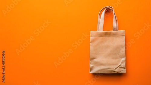 Reusable Paper Shopping Bag on Orange Background