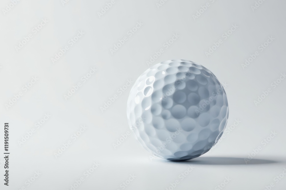 Close-up of a dimpled golf ball on pristine white , backdrop, macro golf ball Close-up of a dimpled golf ball on pristine white , backdrop, macro golf ball