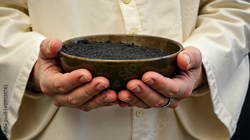 Priest Prepares Ashes for Ash Wednesday Ritual at Church, Marking the Beginning of Lent Observance With Solemn Traditions and Reflection
