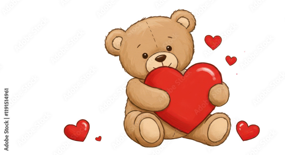 Obraz premium A charming illustration of a teddy bear the teddy bear's arms are wrapped around a large red heart symbolizing love and affection transparent background