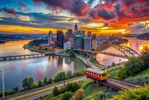 Pittsburgh Cityscape: Duquesne Incline & River Panorama photo