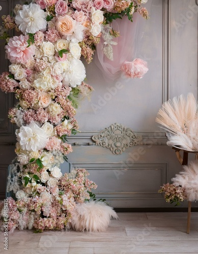 Wallpaper Mural Generated image Maternity backdrop, wedding backdrop, photography background with delicate flowers Torontodigital.ca