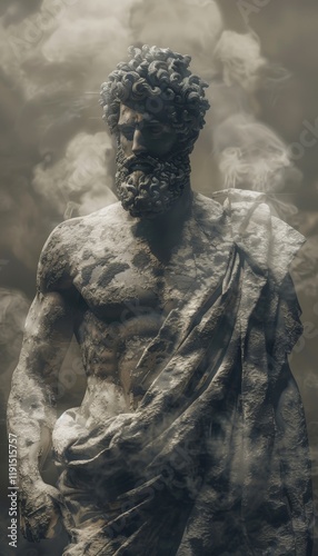 Majestic marcus aurelius  a powerful representation amidst greek relics and smoky skies