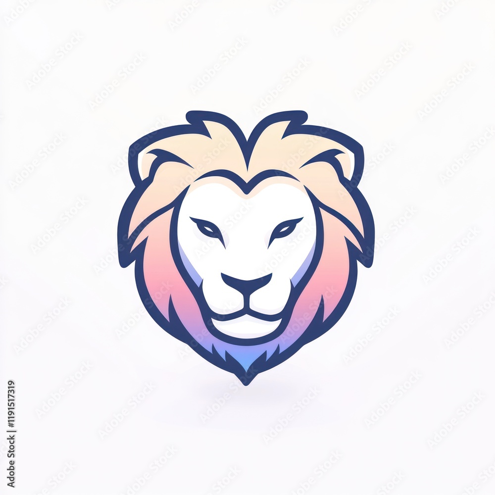Obraz premium Lion Head Logo on White, Gradient Mane, Possible Use Mascot or Symbol, Business Emblem, Icon
