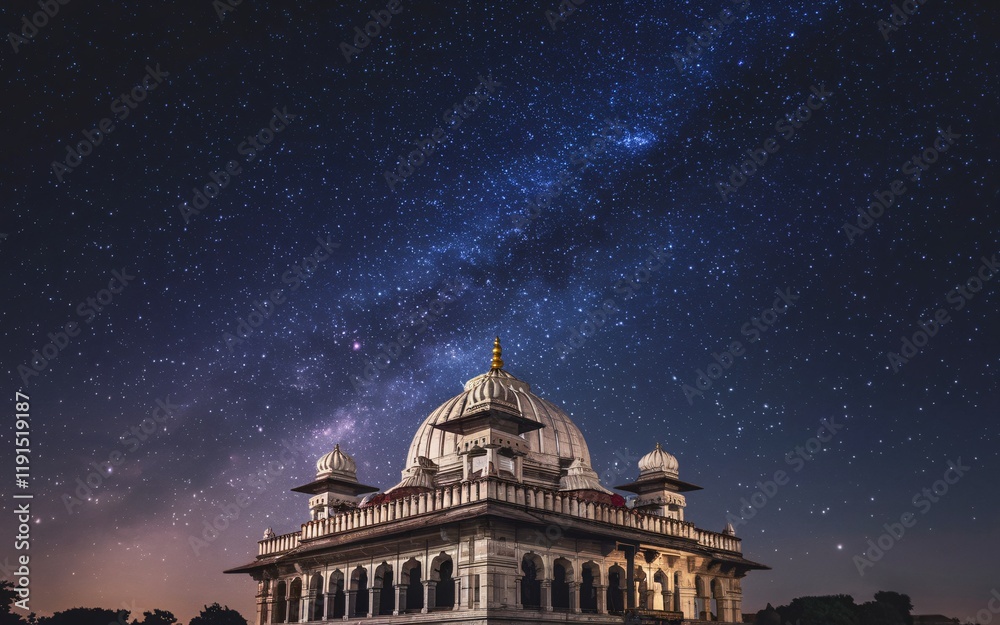 Night sky, milky way, stars, dome, building, architecture, monument. Night sky, milky way, stars, dome, building, architecture, monument.