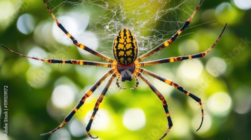 Yellow and Black Spider on its Web in Nature photo