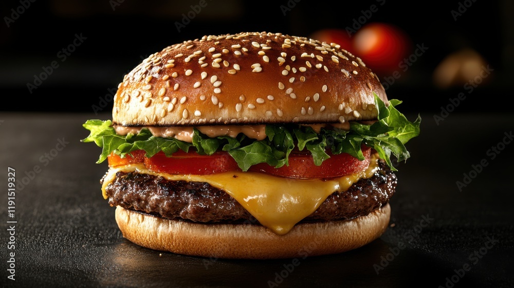 Delicious cheeseburger ready to eat. Delicious cheeseburger ready to eat.
