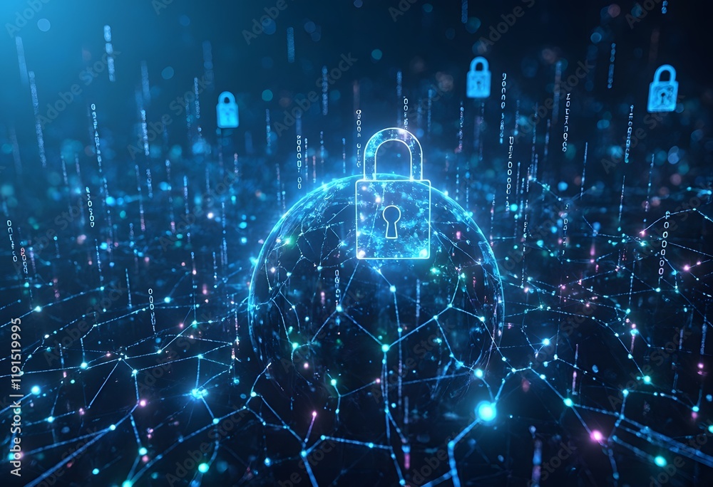 Сybersecurity design with a lock icon