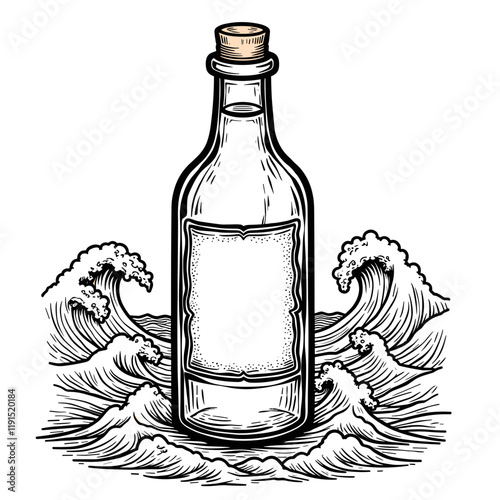 Bottle with message washed by ocean waves, expression of love