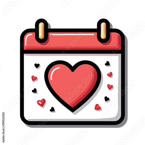 Love-themed calendar illustration with heart graphics, romantic design