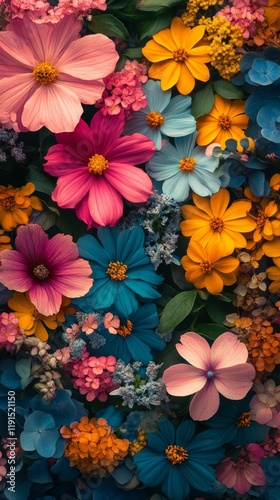 Colorful autumn leaves arranged in a vibrant display showcasing nature's beau...