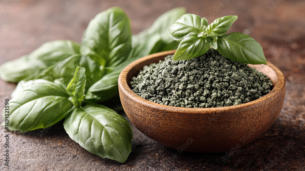 Fresh Basil Leaves with Ground Herb in Bowl
Fresh Basil Leaves with Ground Herb in Bowl