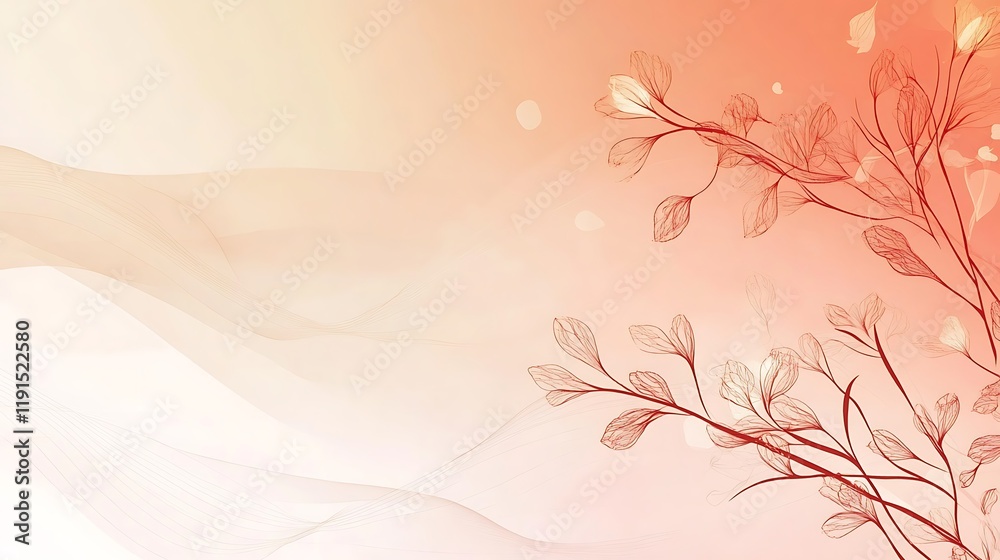 Delicate Branch with Translucent Leaves and Soft Waves Delicate Branch with Translucent Leaves and Soft Waves