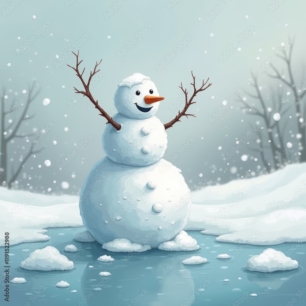 Obraz premium Melting snowman, abstract view, artistic representation of snow and water