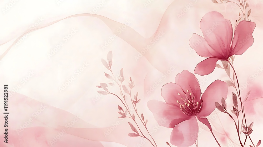 Fototapeta premium Delicate Pink Blossoms With Sheer Fabric Background