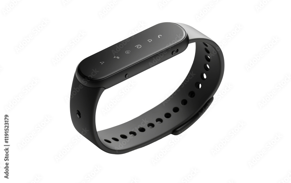 Modern Black Fitness Tracker with Touch Display Isolated on transparent background Modern Black Fitness Tracker with Touch Display Isolated on transparent background