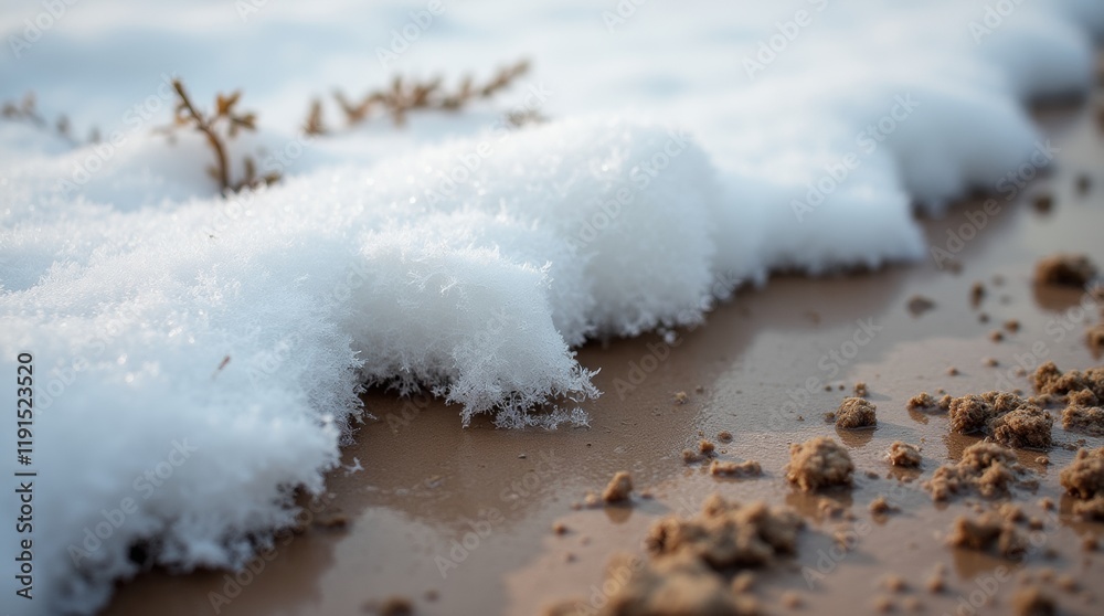 Muddy snow, winter landscape, close-up of slushy ground Muddy snow, winter landscape, close-up of slushy ground