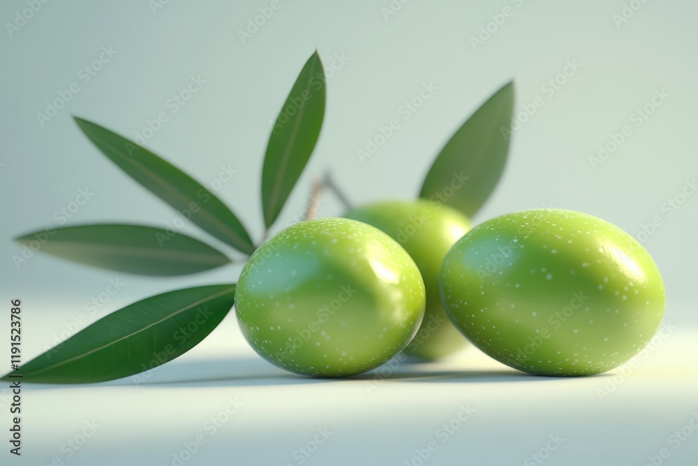 Obraz premium Green olives branch studio shot, pale background, food