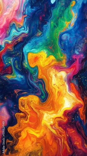 Colorful swirling smoke forms an abstract composition with vibrant hues