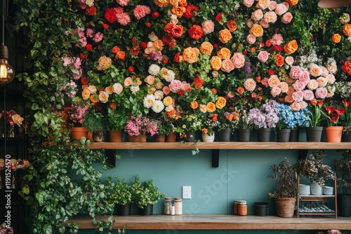 Colorful flower wall with vibrant blooms in a garden setting during springtime