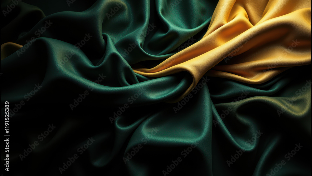 Obraz premium Vibrant abstract fabric background with flowing green and yellow colors.