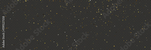 Gold glittering dust with stars on transparent backdrop