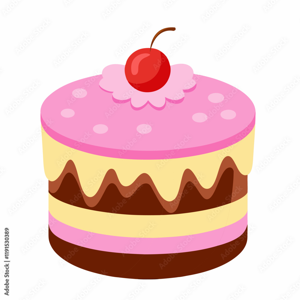 Delicious cartoon cake isolated on white background. Side view. Vector illustration.