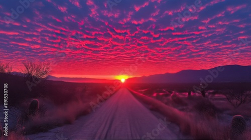 Beautiful sunset over mountains with vibrant orange and red colors illuminati...