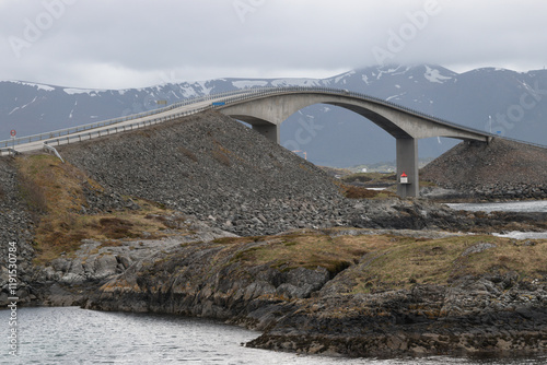 Iconic and scenic Storseisundet Bridge - Following Norway’s Atlantic Road, natural looking famous landmark photo