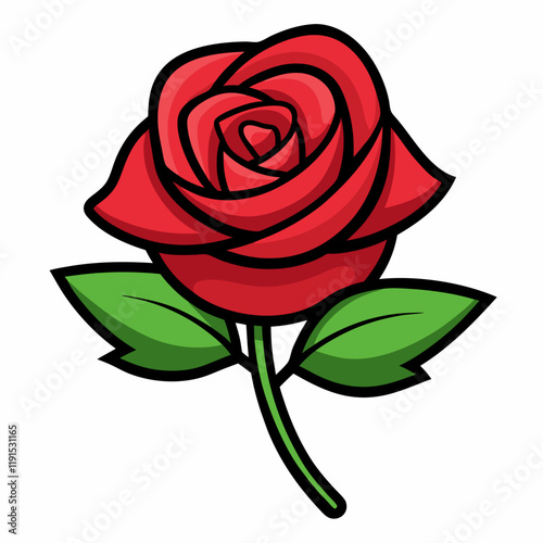 Beautiful cartoon rose isolated on white background. Side view. Vector illustration.