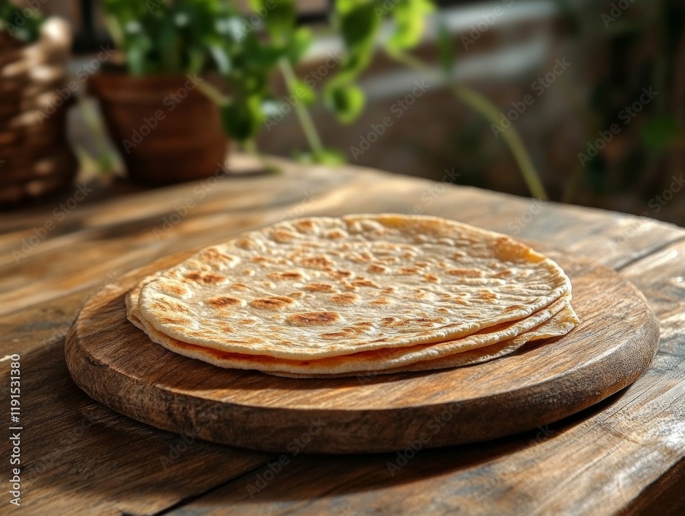 Rustic Stack of Homemade Chapati on a Wooden Table 17 Rustic Stack of Homemade Chapati on a Wooden Table 17