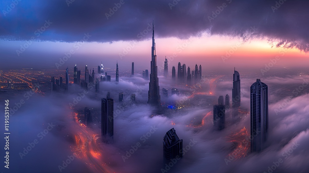 Obraz premium Dubai Skyline Enveloped in Morning Mist